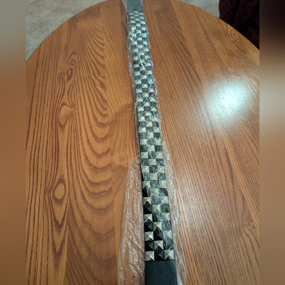 Studded Black Leather Belt, Size L - NEW